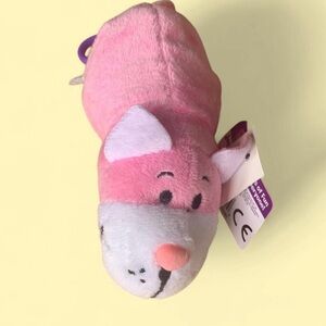 Flipazoo Pink and White Cat and Mouse Convertible Plush Keychain